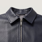 Men's Navy Leather Biker Jacket — Bracknell