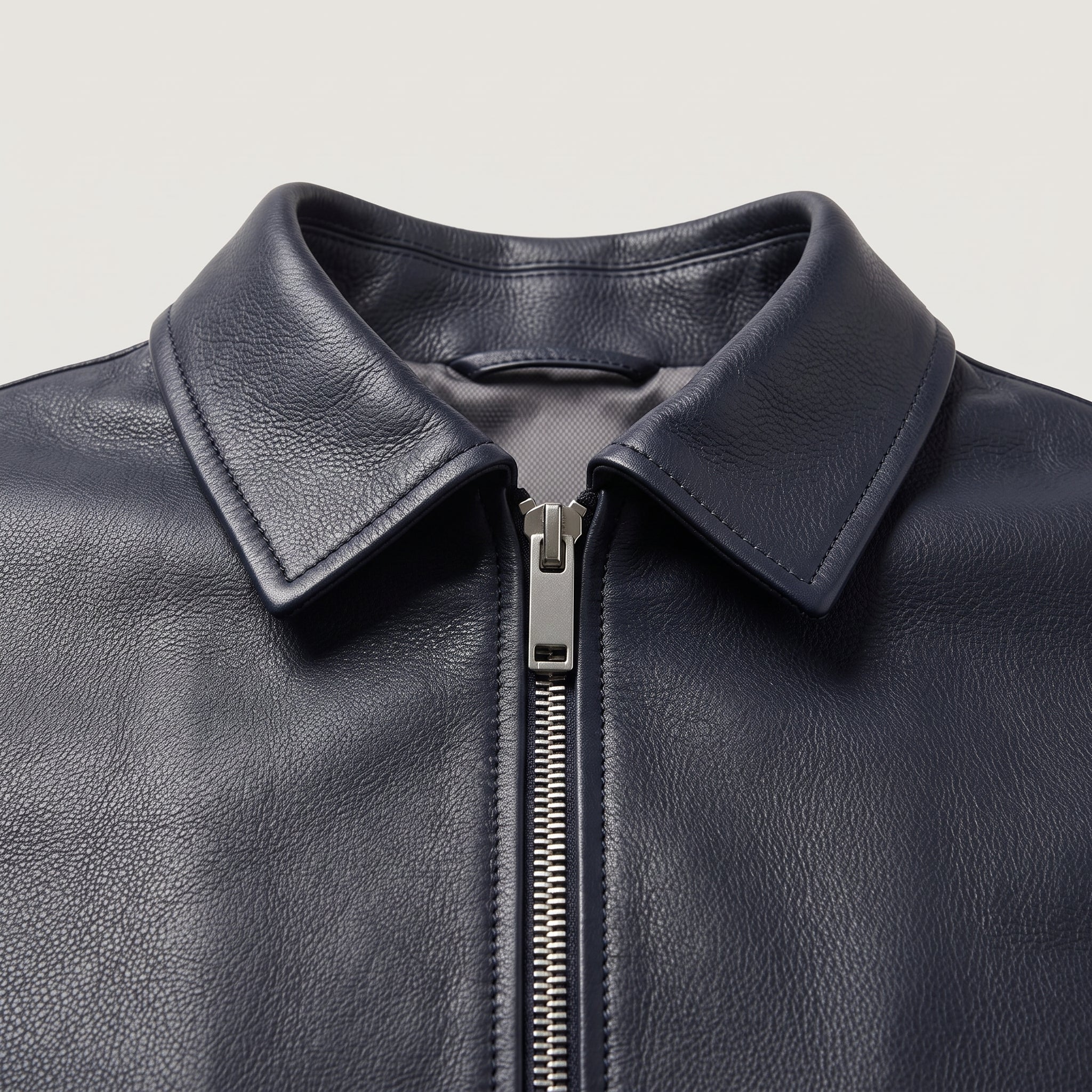 Men's Navy Leather Biker Jacket — Bracknell