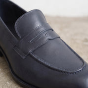 Men's Navy Moc-Toe Leather Penny Loafers — Hemsworth