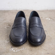 Men's Navy Moc-Toe Leather Penny Loafers — Hemsworth