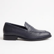 Men's Navy Moc-Toe Leather Penny Loafers — Hemsworth