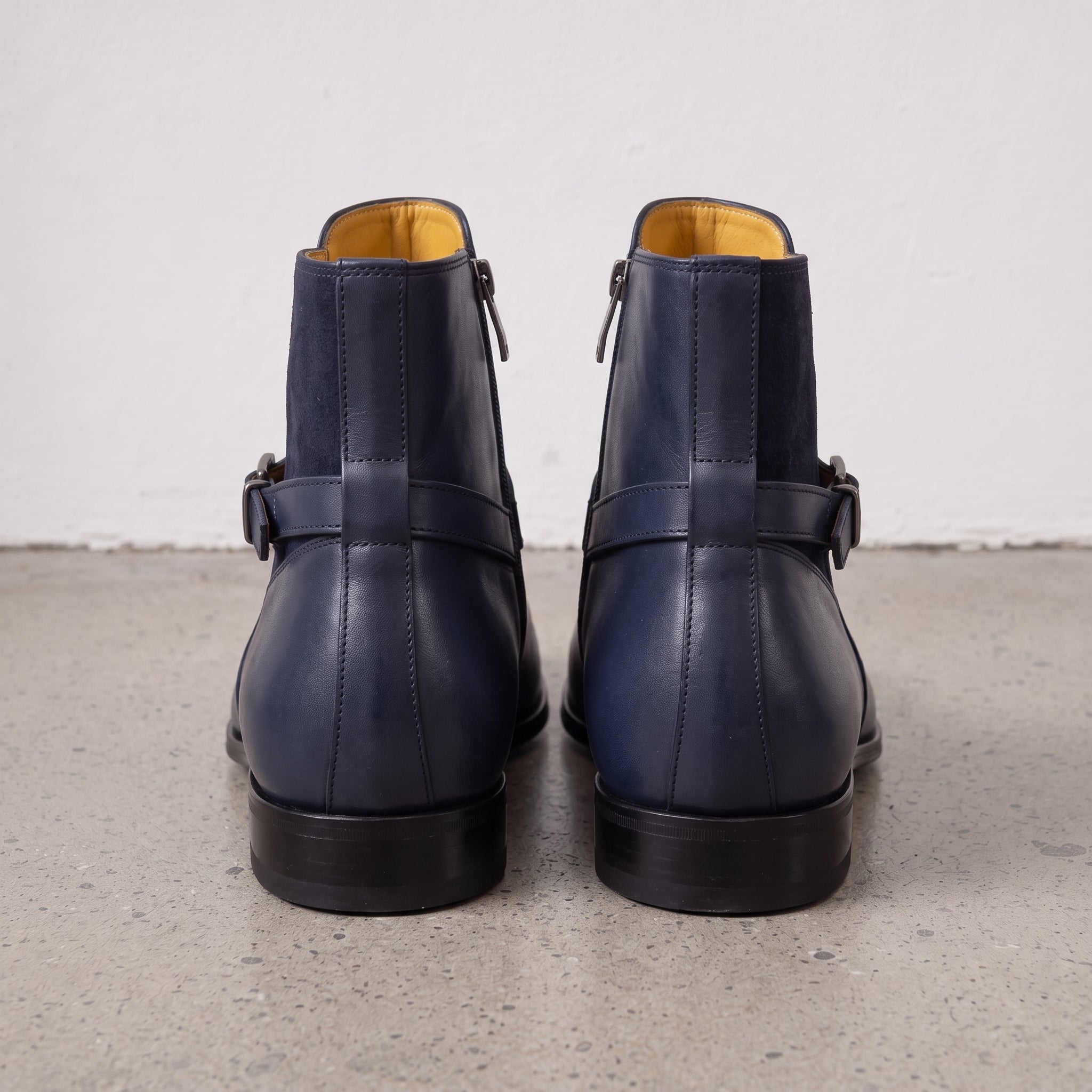 Men's Navy Plain-Toe Leather Jodhpur Ankle Boots — Camberley