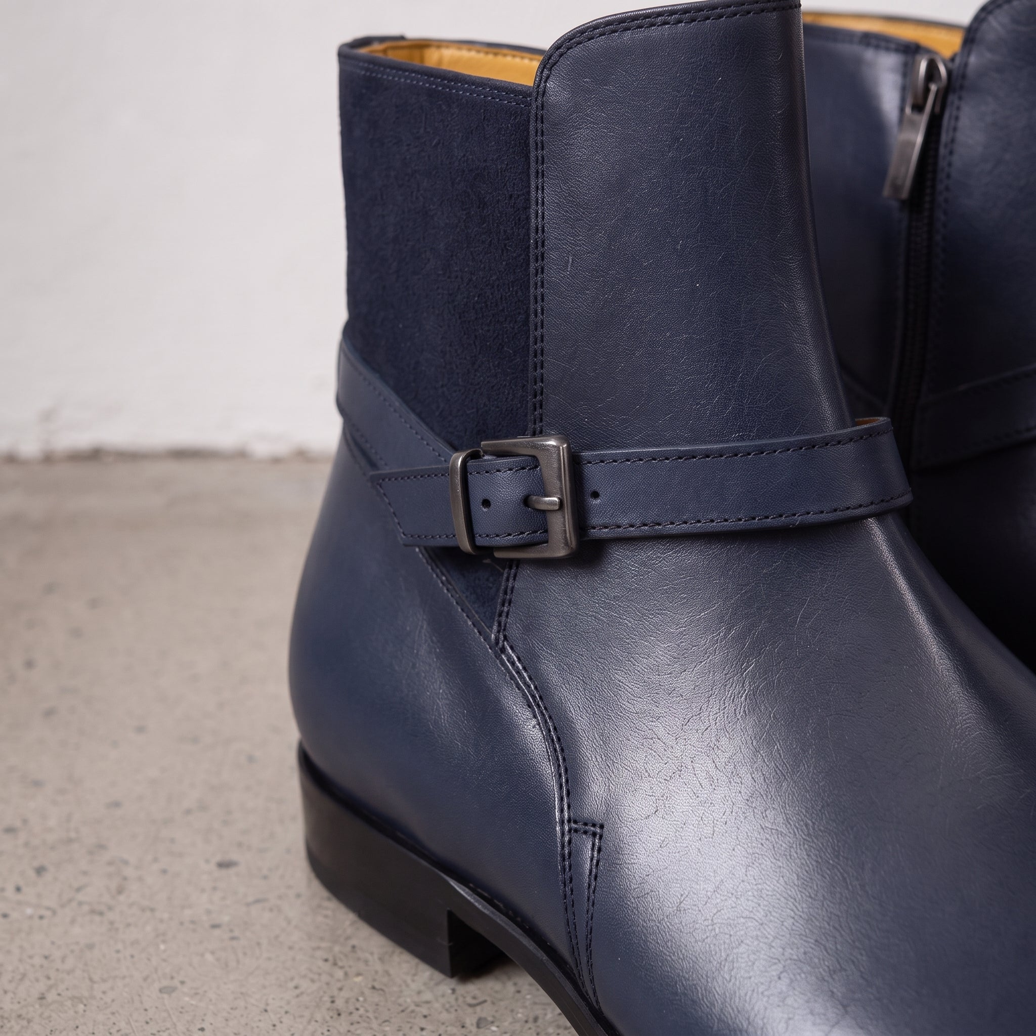 Men's Navy Plain-Toe Leather Jodhpur Ankle Boots — Camberley