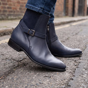 Men's Navy Plain-Toe Leather Jodhpur Ankle Boots — Camberley