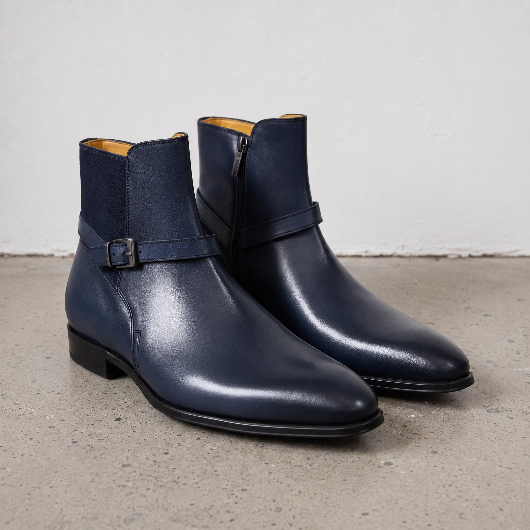 Men's Navy Plain-Toe Leather Jodhpur Ankle Boots — Camberley