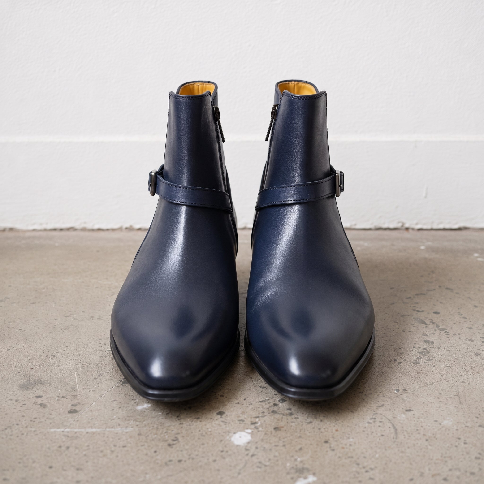 Men's Navy Plain-Toe Leather Jodhpur Ankle Boots — Camberley