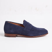 Men's Navy Suede Apron-Toe Penny Loafers — Bellingham