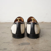 Men's Off-White and Black Two-Tone Suede Apron-Toe Penny Loafers — Ames