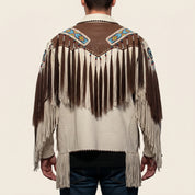 Men's Off-White and Brown Fringed Leather Jacket — Fallowfield