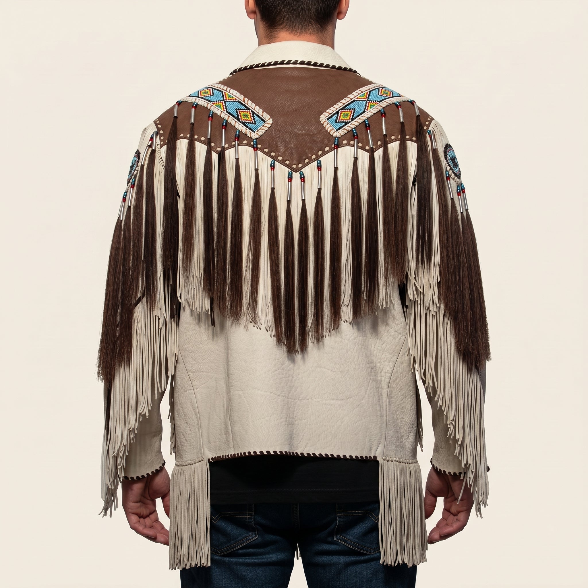 Men's Off-White and Brown Fringed Leather Jacket — Fallowfield