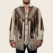 Men's Off-White and Brown Fringed Leather Jacket — Fallowfield