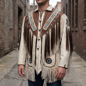 Men's Off-White and Brown Fringed Leather Jacket — Fallowfield