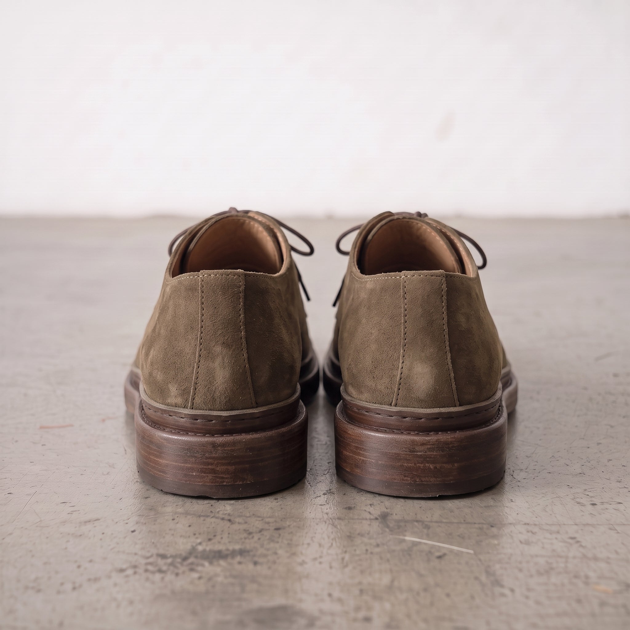 Men's Olive Brown Suede Plain-Toe Derby Shoes — Groves