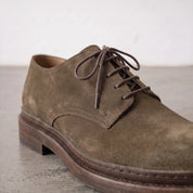 Men's Olive Brown Suede Plain-Toe Derby Shoes — Groves