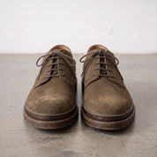 Men's Olive Brown Suede Plain-Toe Derby Shoes — Groves
