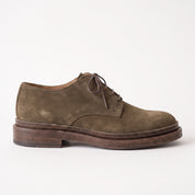 Men's Olive Brown Suede Plain-Toe Derby Shoes — Groves