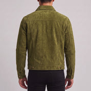 Men's Olive Green Cropped Suede Trucker Jacket — Egbert