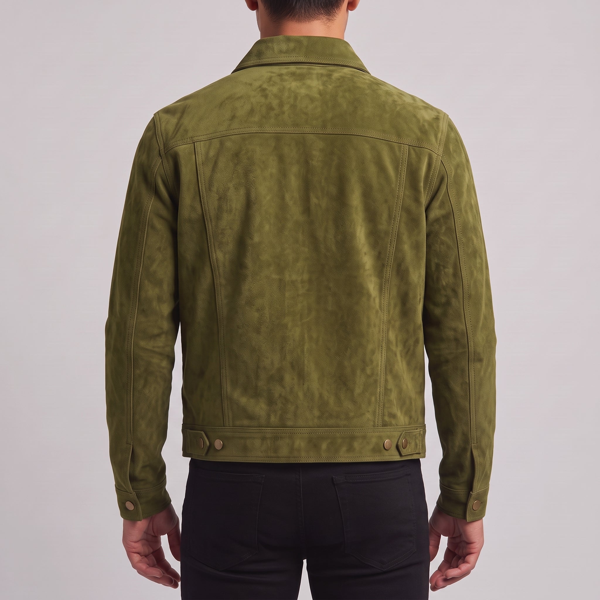Men's Olive Green Cropped Suede Trucker Jacket — Egbert