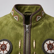 Men's Olive Green Fringe Beaded Suede Jacket — Cottrell
