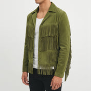Men's Olive Green Fringe Suede Western Jacket — Carling