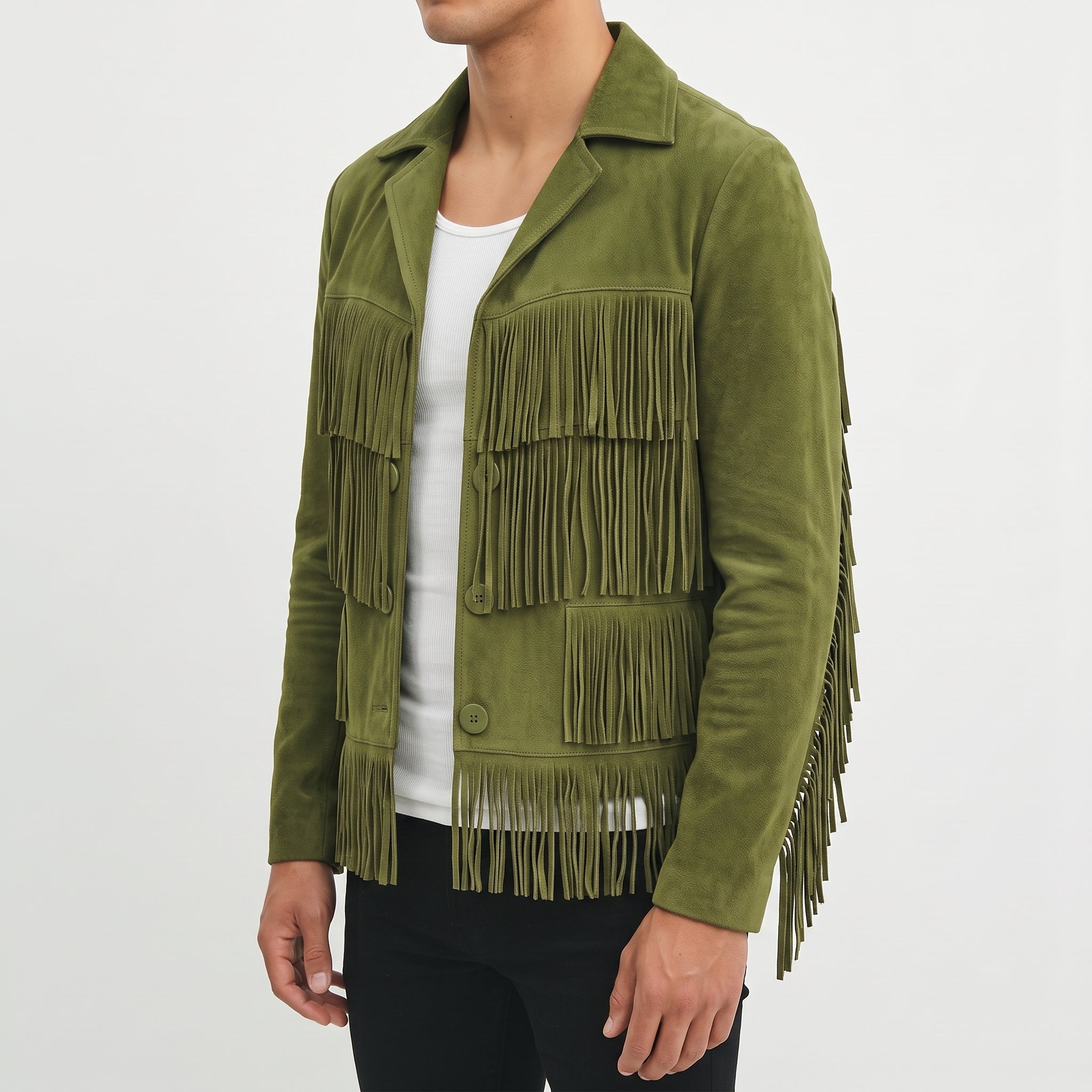 Men's Olive Green Fringe Suede Western Jacket — Carling