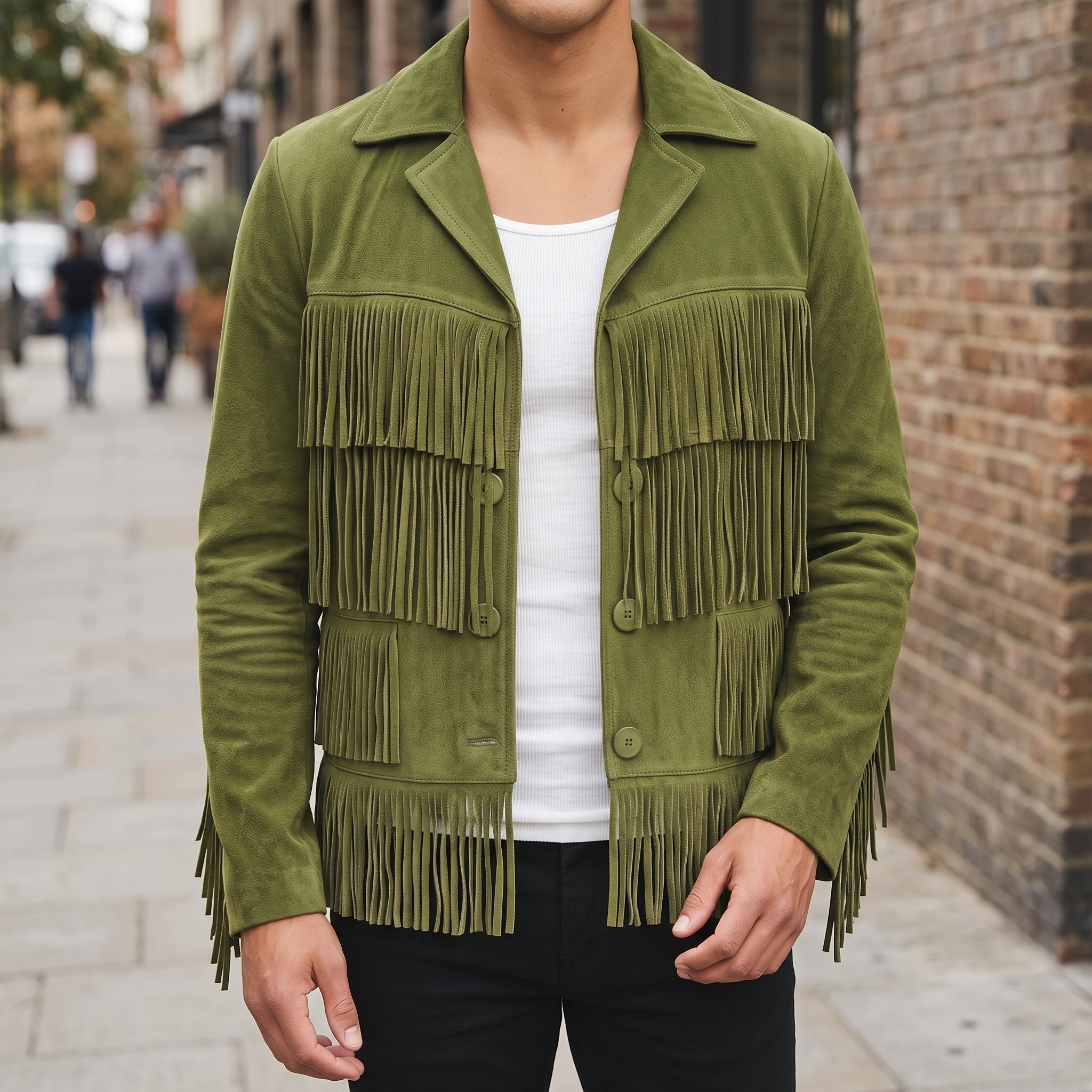 Men's Olive Green Fringe Suede Western Jacket — Carling