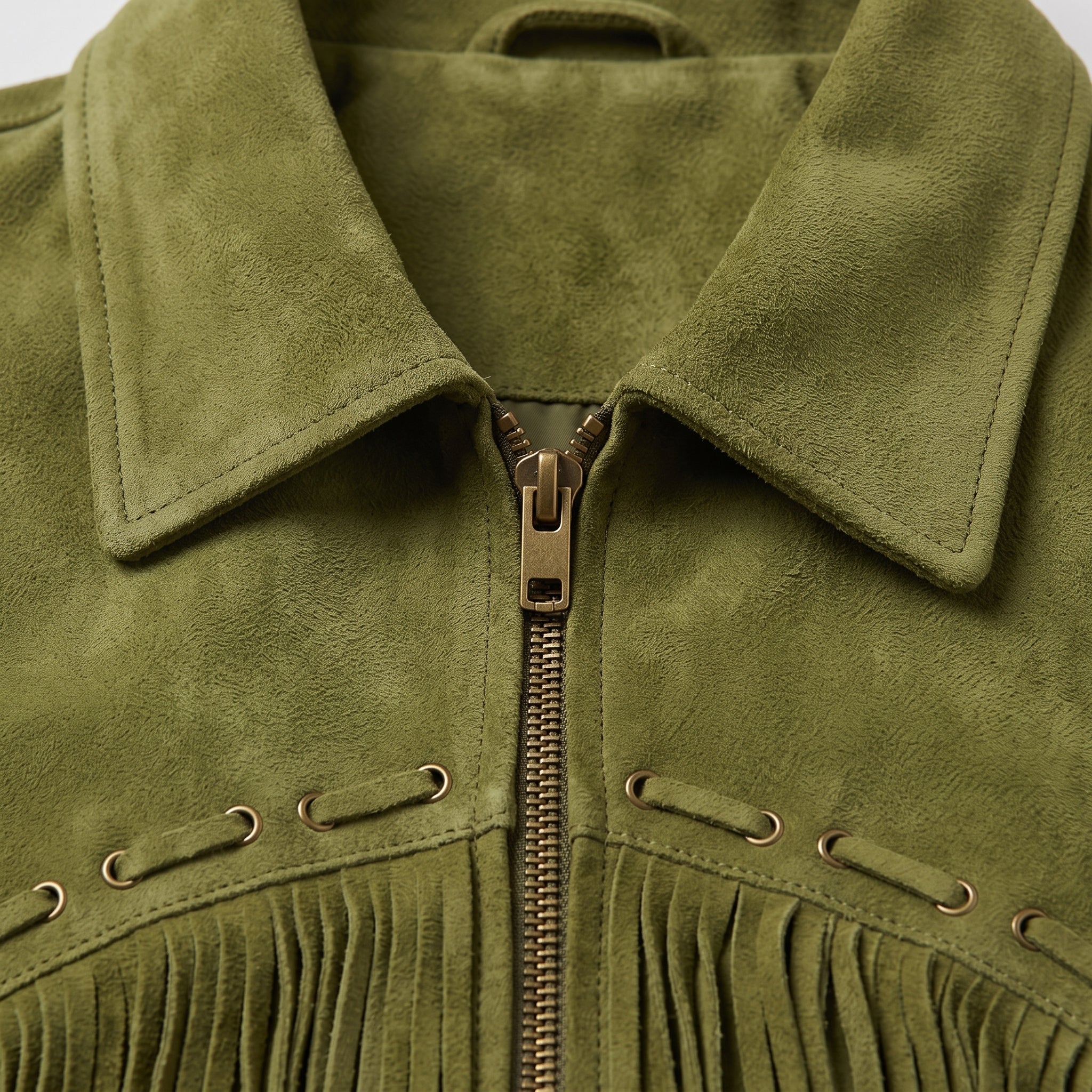 Men's Olive Green Fringe Suede Western Jacket — Lytton
