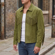 Men's Olive Green Fringe Suede Western Jacket — Lytton