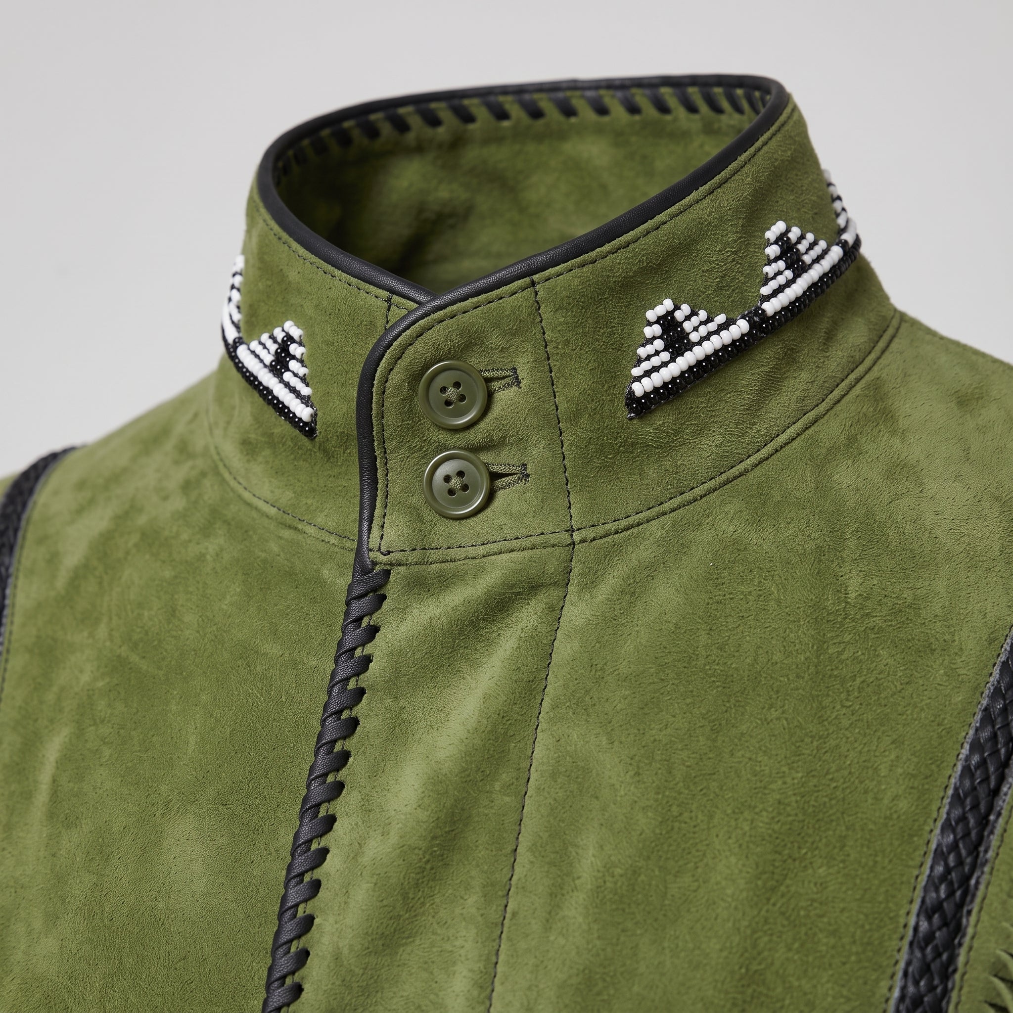 Men's Olive Green Fringed Suede Jacket — Cherrington