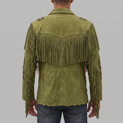 Men's Olive Green Fringed Suede Western Jacket — Calveley