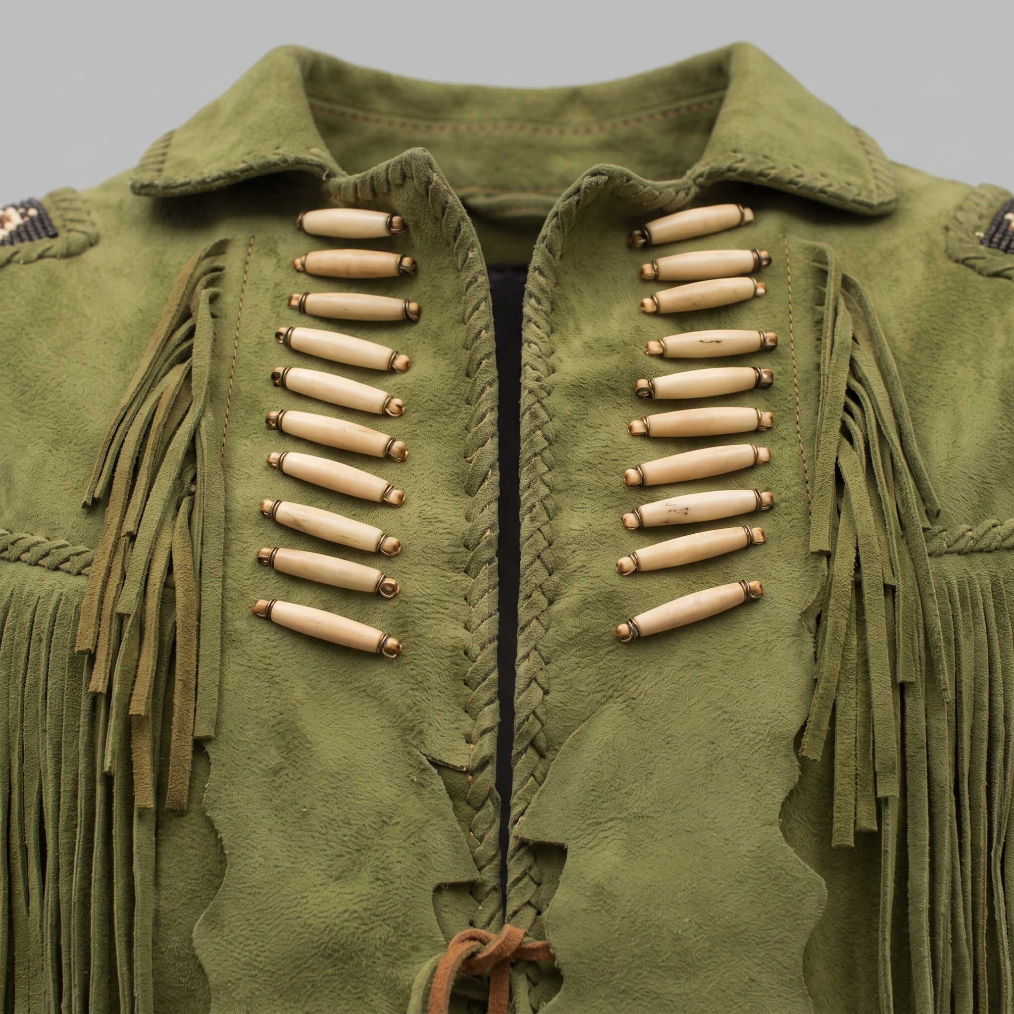 Men's Olive Green Fringed Suede Western Jacket — Calveley