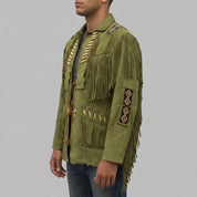 Men's Olive Green Fringed Suede Western Jacket — Calveley