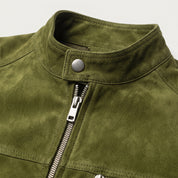 Men's Olive Green Suede Biker Jacket — Amesbury
