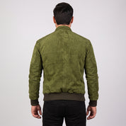 Men's Olive Green Suede Bomber Jacket — Bainton