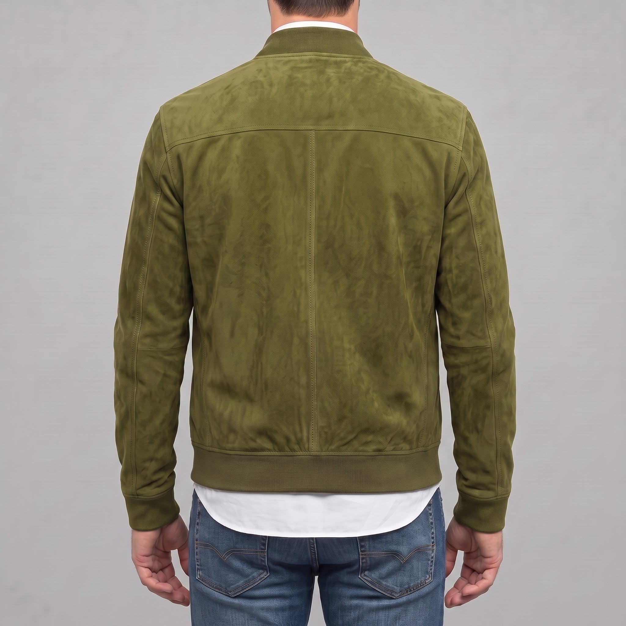 Men's Olive Green Suede Bomber Jacket — Collier
