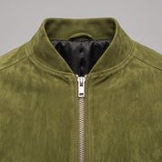 Men's Olive Green Suede Bomber Jacket — Collier