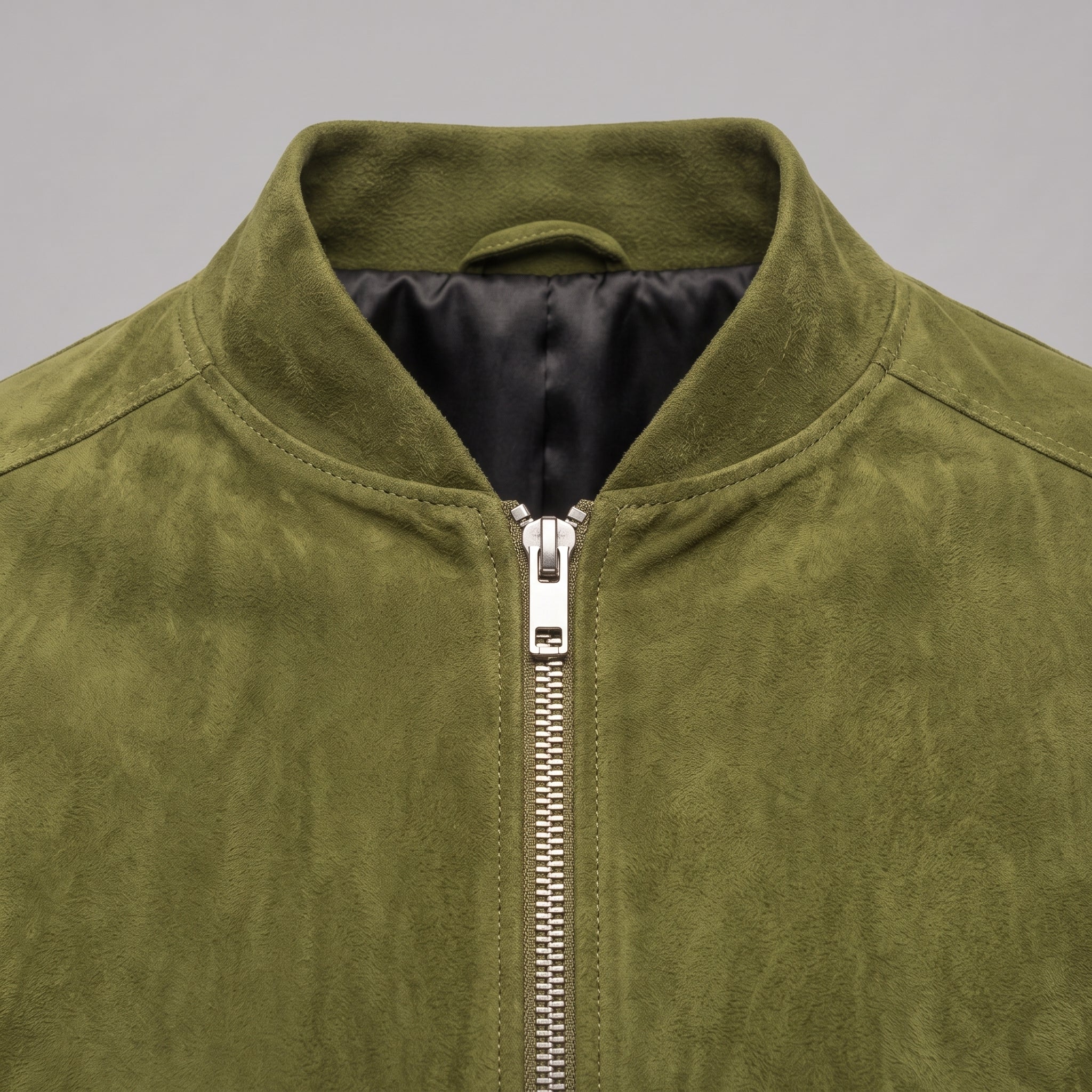 Men's Olive Green Suede Bomber Jacket — Collier