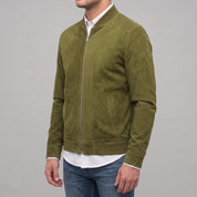 Men's Olive Green Suede Bomber Jacket — Collier