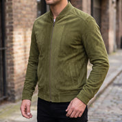 Men's Olive Green Suede Bomber Jacket — Collier