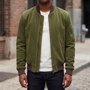 Men's Olive Green Suede Bomber Jacket — Holmfirth