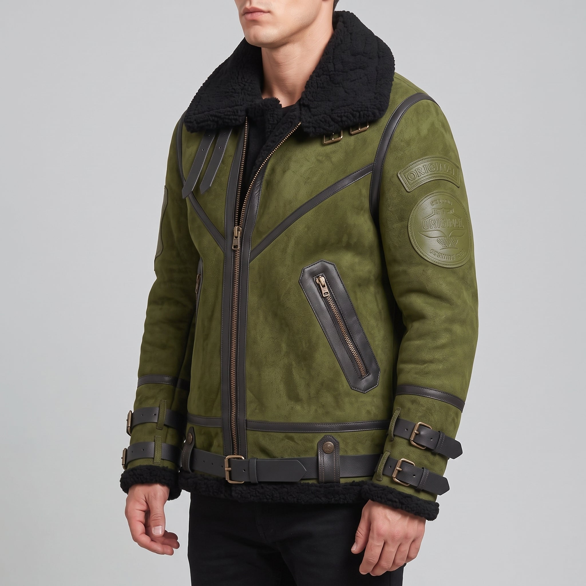 Men's Olive Green Suede Bomber Jacket — Lupton