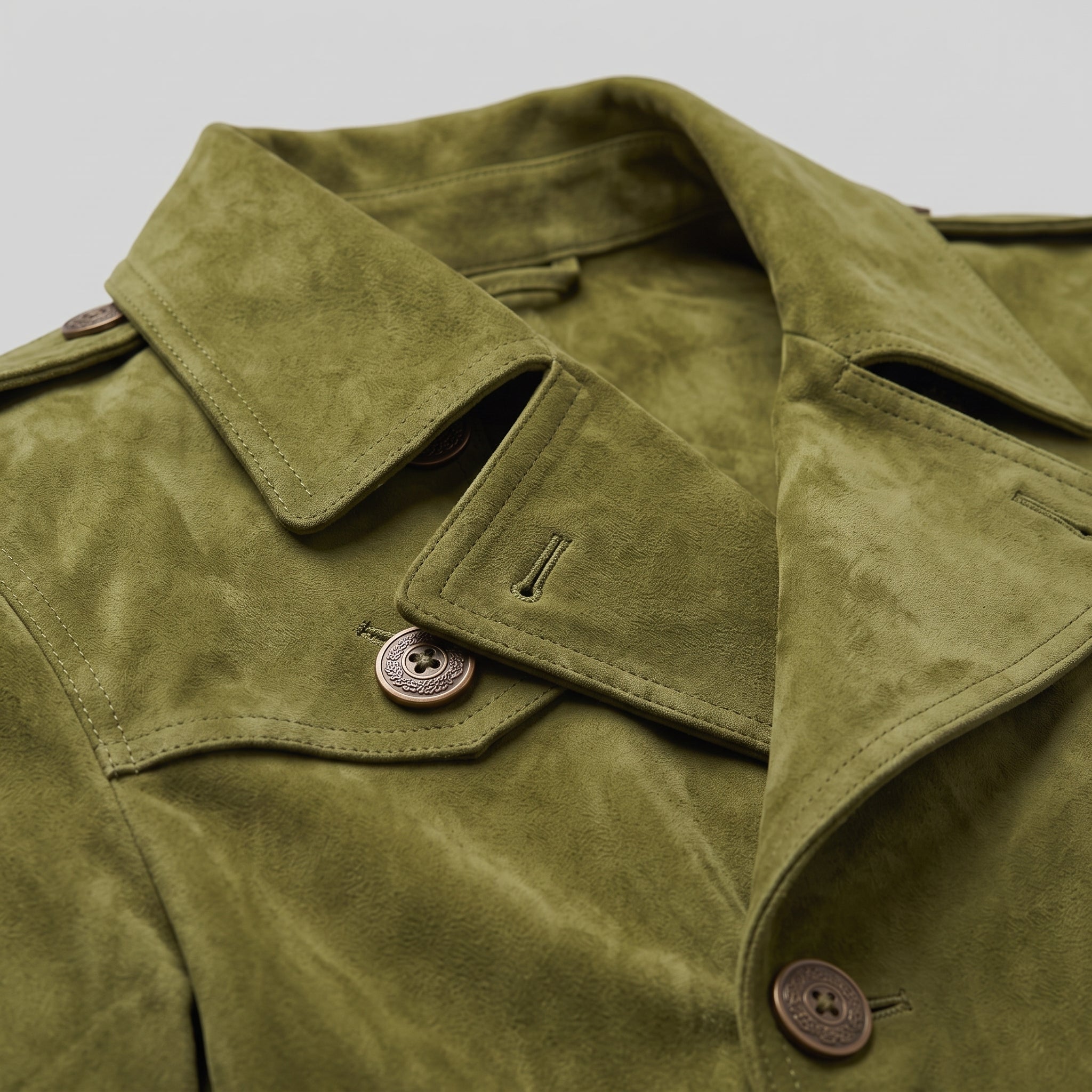 Men's Olive Green Suede Peacoat — Holford