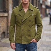 Men's Olive Green Suede Peacoat — Holford