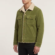 Men's Olive Green Suede Sherpa-Lined Trucker Jacket — Salford
