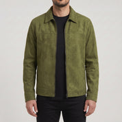 Men's Olive Green Suede Shirt Jacket — Ardley