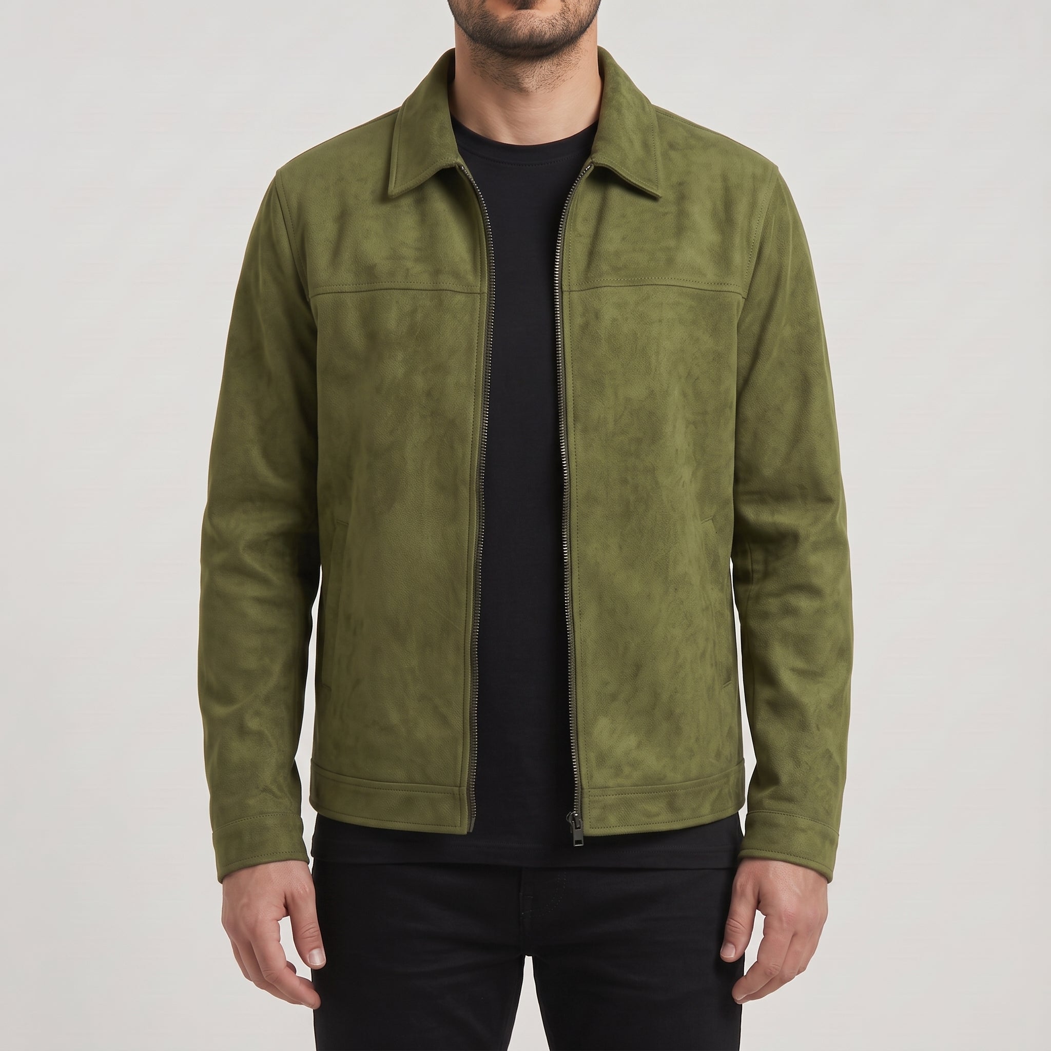 Men's Olive Green Suede Shirt Jacket — Ardley