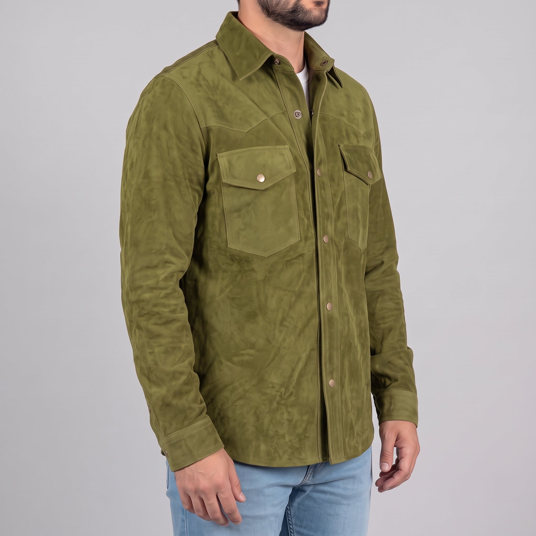 Men's Olive Green Suede Shirt Jacket — Dalyell