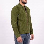 Men's Olive Green Suede Cafe Racer Jacket — Sedgley