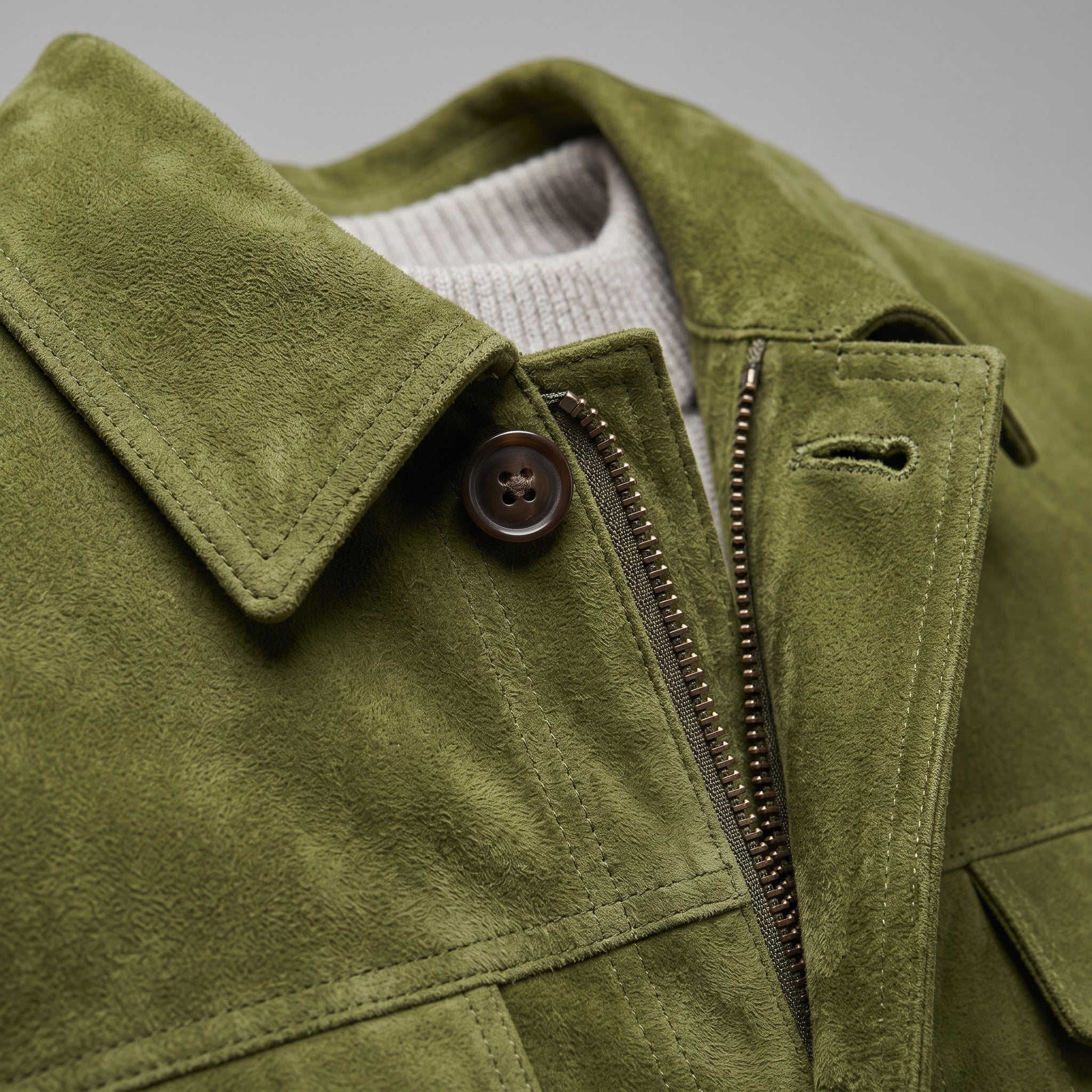 Men's Olive Green Suede Trucker Jacket — Barham