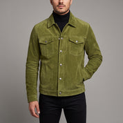 Men's Olive Green Suede Trucker Jacket — Dockley